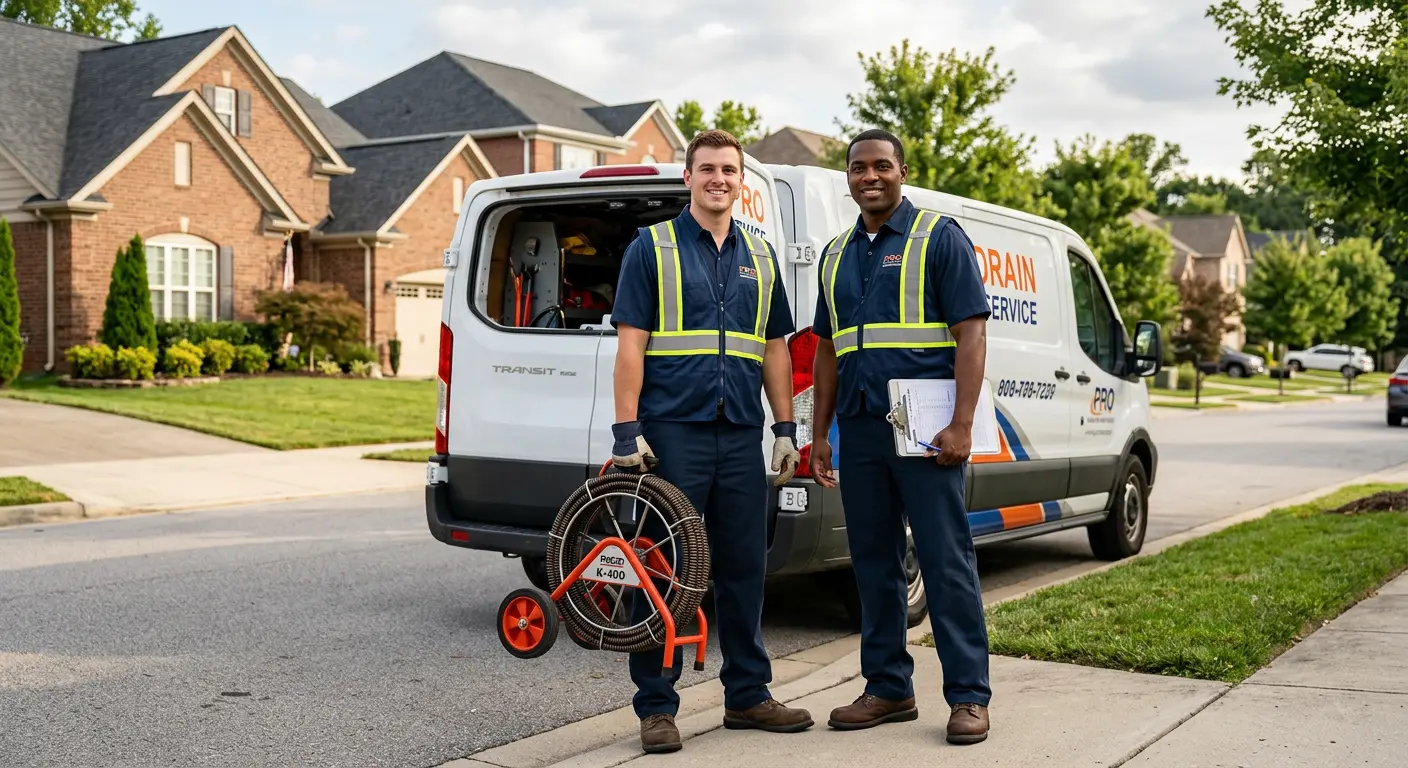 Sewer and drain service team with equipment ready for work in Tucker