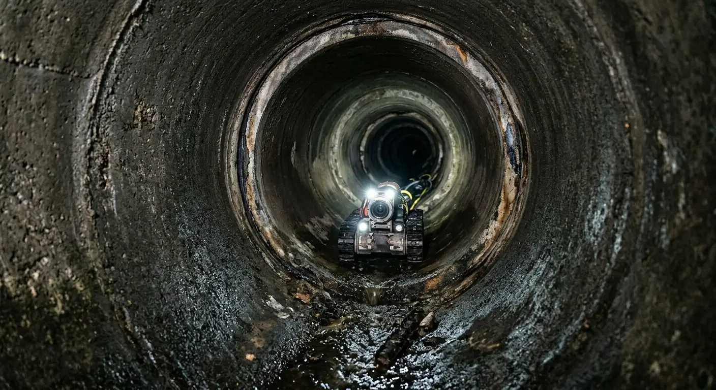 Robotic sewer camera inspecting pipe interior for Drain Snake Service in Tucker